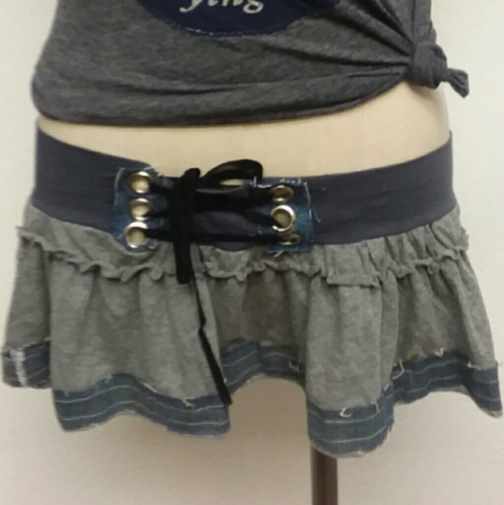 💙 Corrupt Couture Jean Lace Up Mini Skirt SZ M 💙